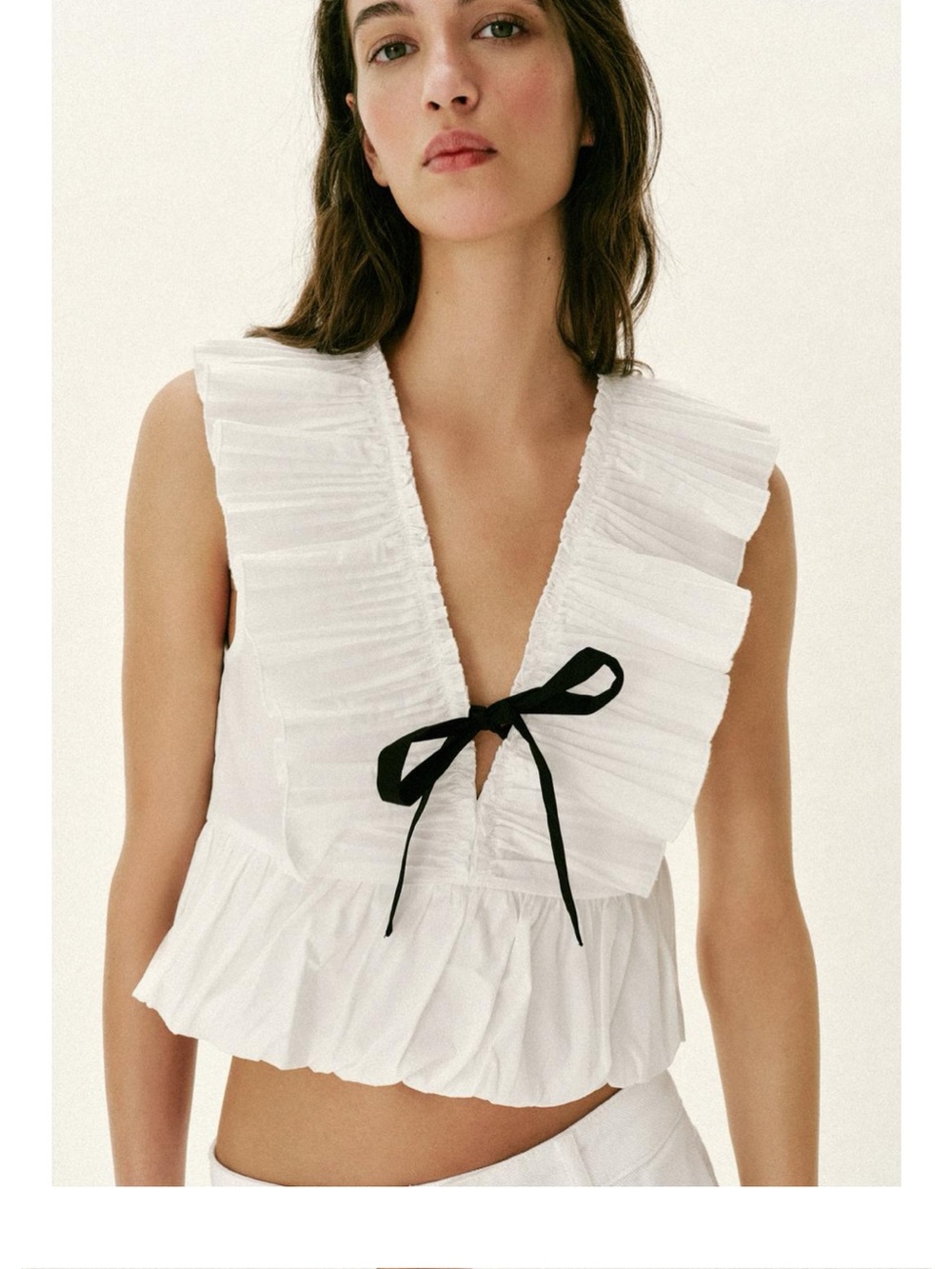 Zara Pleated Ruffle Bow Top